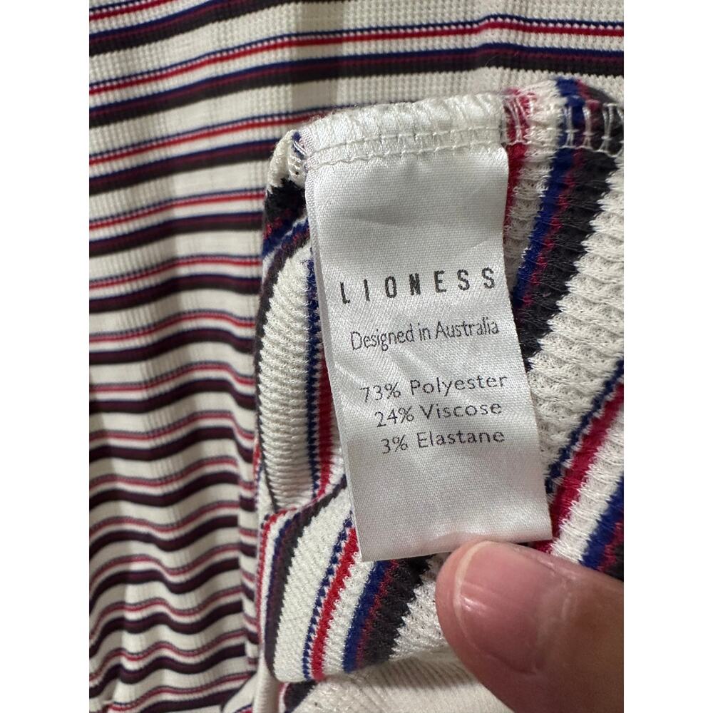 Lioness Striped Polo Sweater Long Sleeve Knit Contrast Collar Model-Off-Duty S - Picture 4 of 8